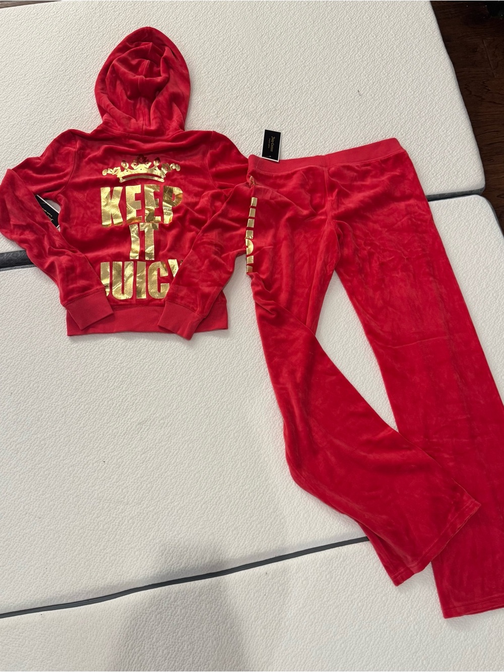 Juicy Couture Red Velour Zip Hoodie with Gold Hardware